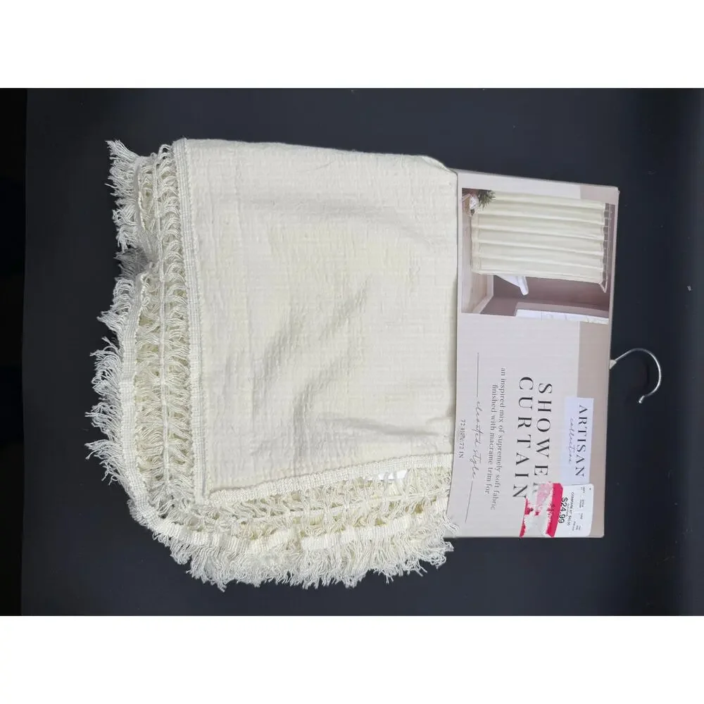 Artisan Collection 100% Cotton White Shower Curtain – Brand New